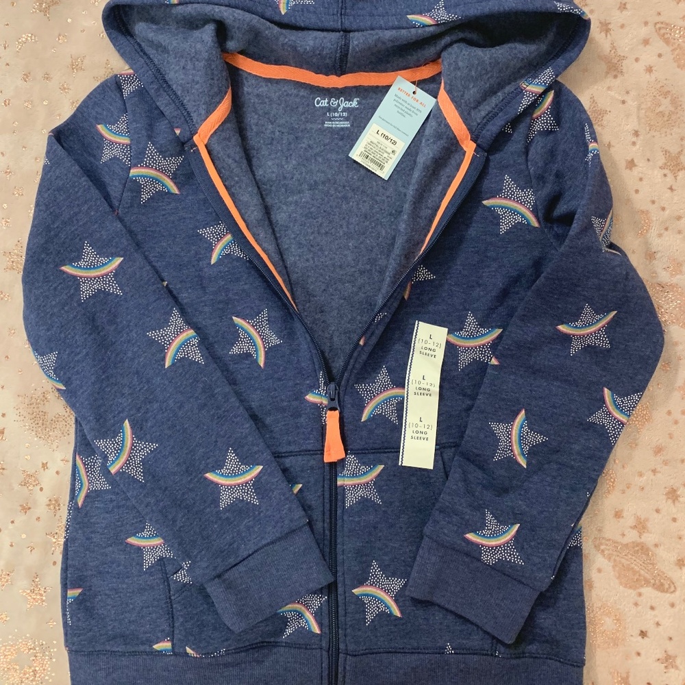 Girls' Star Printed Zip-Up Hoodie - Cat & Jack Large, Nightfall Blue